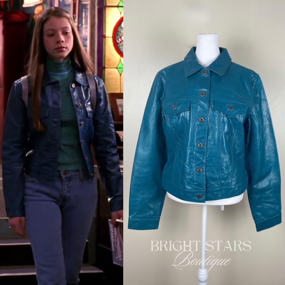 Rare Blue Teal Leather Jacket ASO Dawn Summers Buffy The Vampire Slayer Y2K